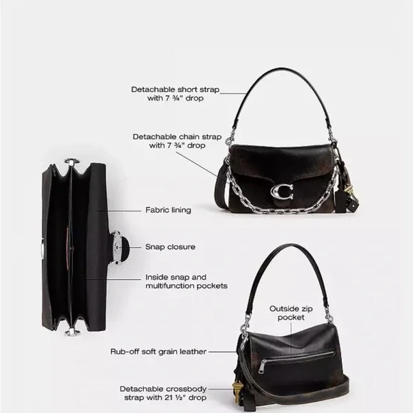 Coach Chain Tabby in Loved Leather Bag with Charms - Picture 3 of 12